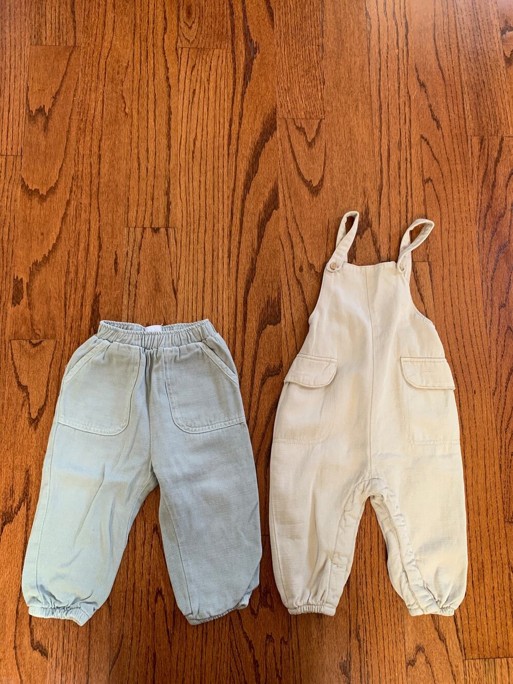 Zara Baby Girls Romper Jumpsuit & Harem Pant Lot (2) | Tan Pastel | 9-12 months